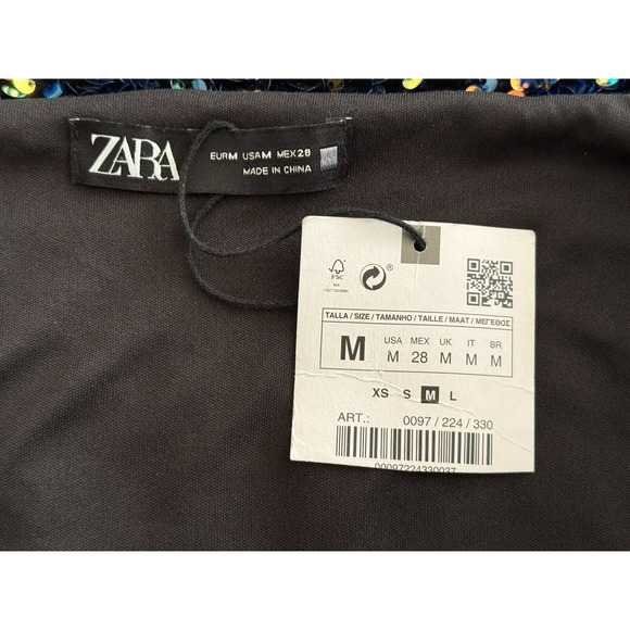 ZARA NWT WOMANS MULTICOLORED SEQUIN VELVET PUFF SLEEVE BODYCON MINI DRESS‎ SZ M - Picture 10 of 15